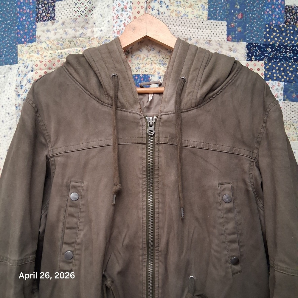 We The Free People Hooded Military Hooded Cargo Jacket Olive Green Boho Gorpcore - Picture 2 of 14